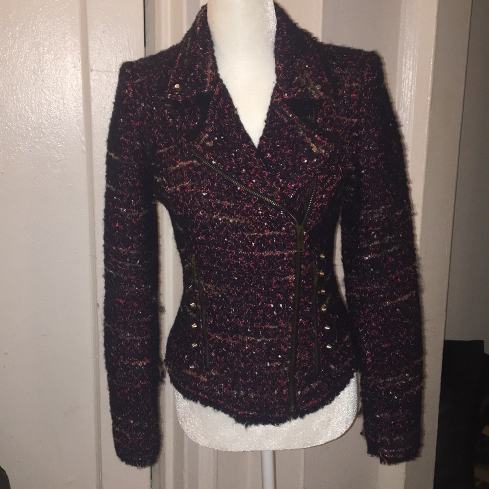 Zara Tweed jacket with zipper and gold hardware